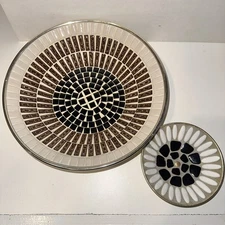 MCM Mosaic Bowl 10” And Trinket Dish 5” Lot Of 2 Chip and Dip Vintage Retro