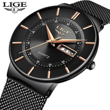 Herren Armbanduhr mit Datum dünn schlank stylische Sportuhr schwarz Luxusuhr