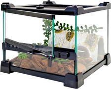 Reptile Glass Terrarium Tank 8"x8"x5.7", Front Top Opening Door Full View Visu