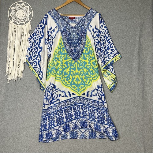 Ruby Yaya Kaftan Dress Womens S Embellished Rhinestones Tie Waist Boho Resort - Picture 4 of 9