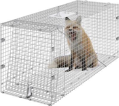 Humane Live Animal Cage Trap - 42'' Galvanized Iron for Cats, Dogs & More