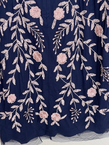 Adrianna Papell Kleid Damen Größe 16 Blau Rosa Blumen Perlen Pailletten Transparent - Bild 10 von 12