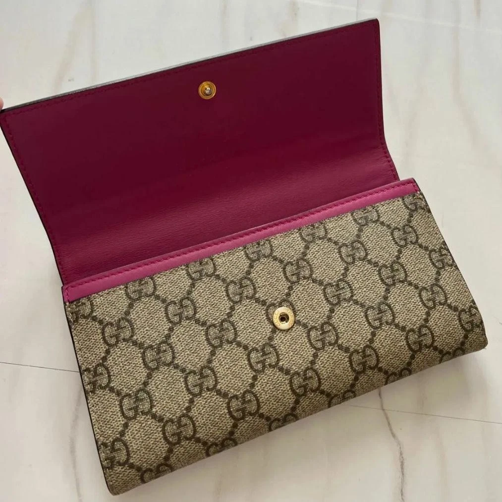Portefeuille long Gucci GG Marmont Supreme cuir noir rose poche monnaie occasion