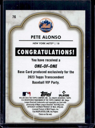 2023 Topps Transcendent Collection VIP Pete Alonso #1/1 Mets - Picture 2 of 2