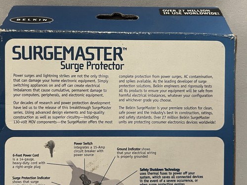 New Belkin SurgeMaster Surge Protector Model F9S820-06 - 8 Outlet - New In Box - 第 9/9 張圖片
