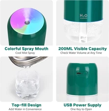 Mini Humidifiers for Bedroom, 200ml Cool Mist Humidifiers for Home Nursery In...