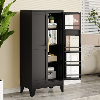 Metal Kitchen Pantry Cabinet, 47'' Freestanding Storage Cupboard with Adjustable 