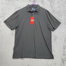 NEW PGA TOUR Polo Shirt Mens L Black Striped Golf Performance Stretch Preppy