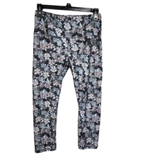 Rbx Women Leggings Medium Capri Length Floral Gray Pink Blue Activewear Athletic