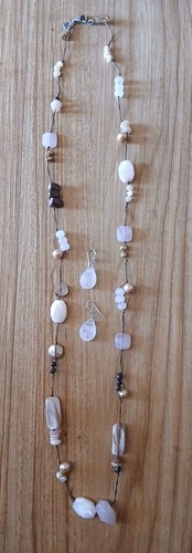 Silpada Rose Quartz, Mother Of Pearl, & Pink Pearl Silk Beaded Necklace/Earrings