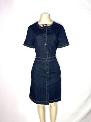 LIZ CLAIBORNE DARK DENIM SHORT SLEEVE A LINE DRESS SZ 16 | eBay
