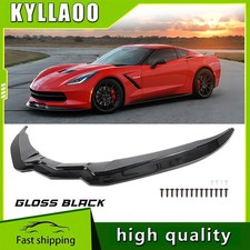 Front Bumper Lip Splitter Spoiler Gloss Black For 2014-2019 Corvette C7 Stage 2