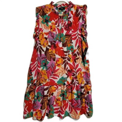  Maia Tropical Red Floral  Raffle Sleeves  Midi  Dress Size  18