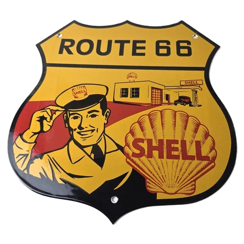 Vintage Shell Gas Sign - Gasoline Attendant Route 66 Pump Porcelain Sign