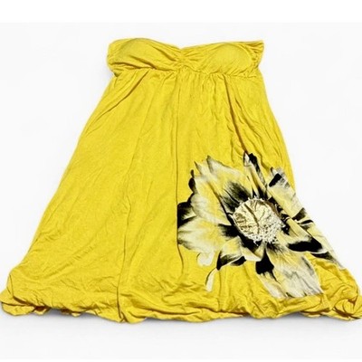 Joyce Leslie Yellow Floral Strapless Bubble Hem Y2K Mini Dress