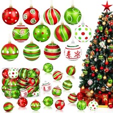 24Pcs Christmas Ball Ornaments Red Green White Shatterproof Colorful