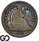 1840-O Seated Liberty Dime, Small "O", Rare Key Date New Orleans Issue