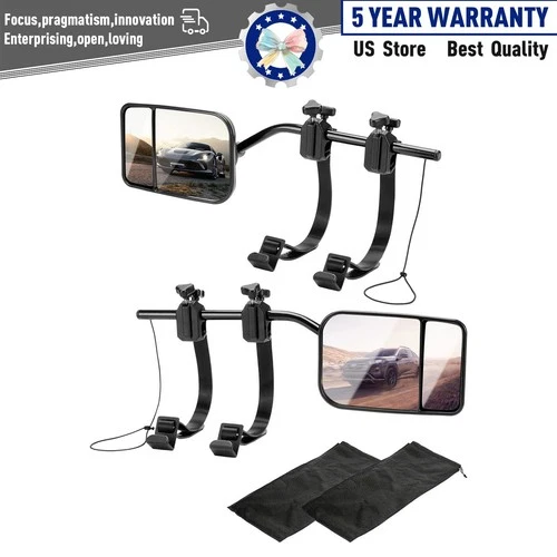 1 Pair Extension Trailer Mirrors Universal Clip on Towing Convex 360° Adjustable