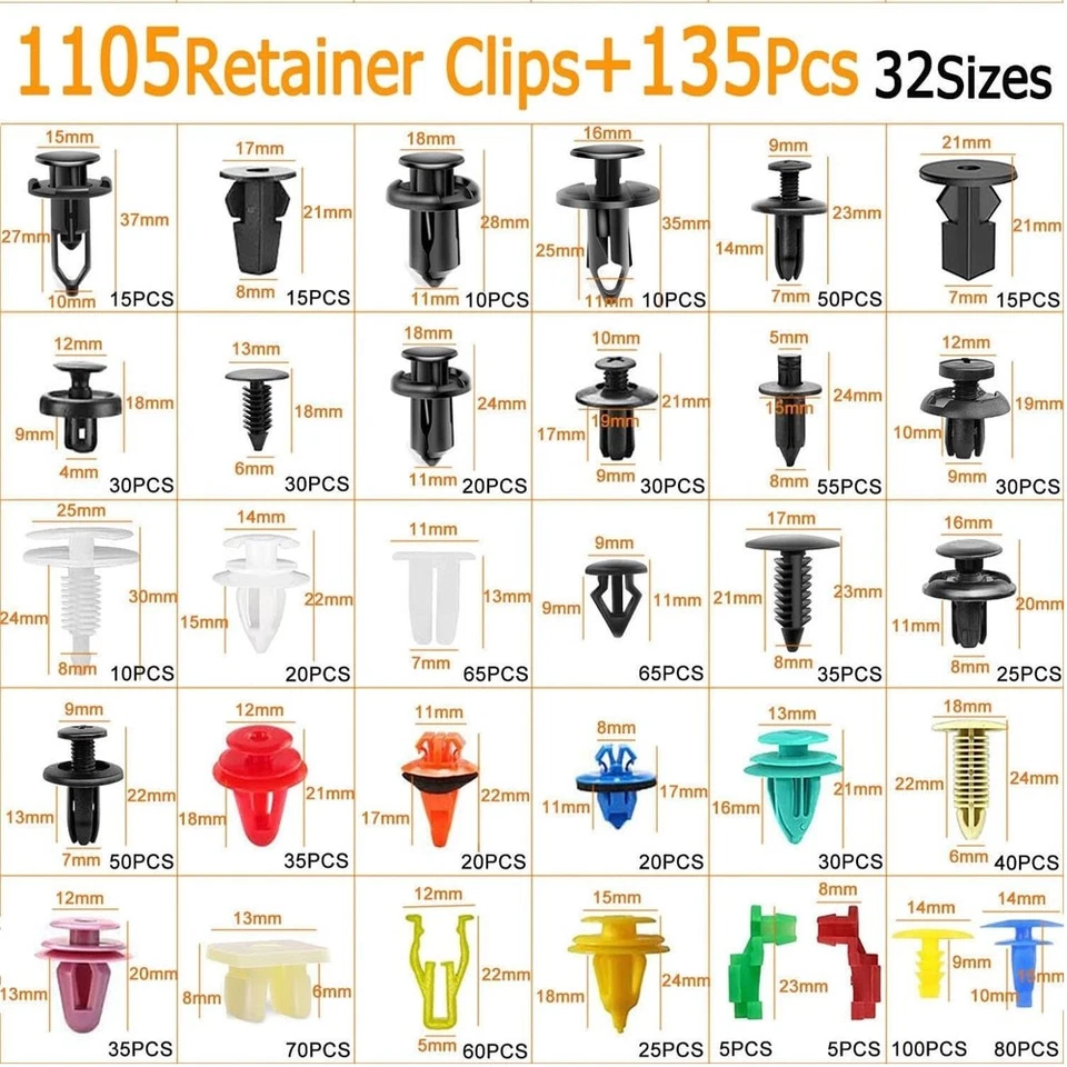 Auto Fastener Clip Retainer Rivet+Tool Set For Car Bumper Door Panel Fender - Image 4 of 4