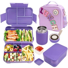 Preppy Lunch Box for Girls with 10oz Thermo, with 6 Compartment Bento Box, Pu...