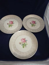 Cunningham & Picket Melody Homer Laughlin Plate 10" 22KT Gold Edge Lot of 3