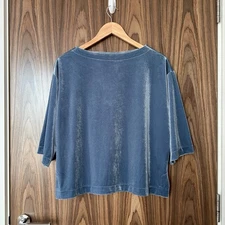 KOAN Knitwear Sky Blue Velvet Velour Boxy Short Sleeve Top T-Shirt Blouse S