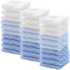 Chumia 30pk Baby Muslin Washcloths Burp Cloths Cotton Towels Face Wash 12x12"