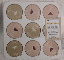 Tabletop Tic Tac Toe Wine Glass Board Game-1 Board 9 Counters New & Sealed