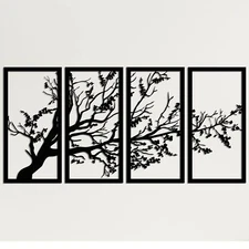 DEKADRON Metal Wall Art, Tree of Life 4 Panels, Metal Tree Wall Art, Tree Sig...