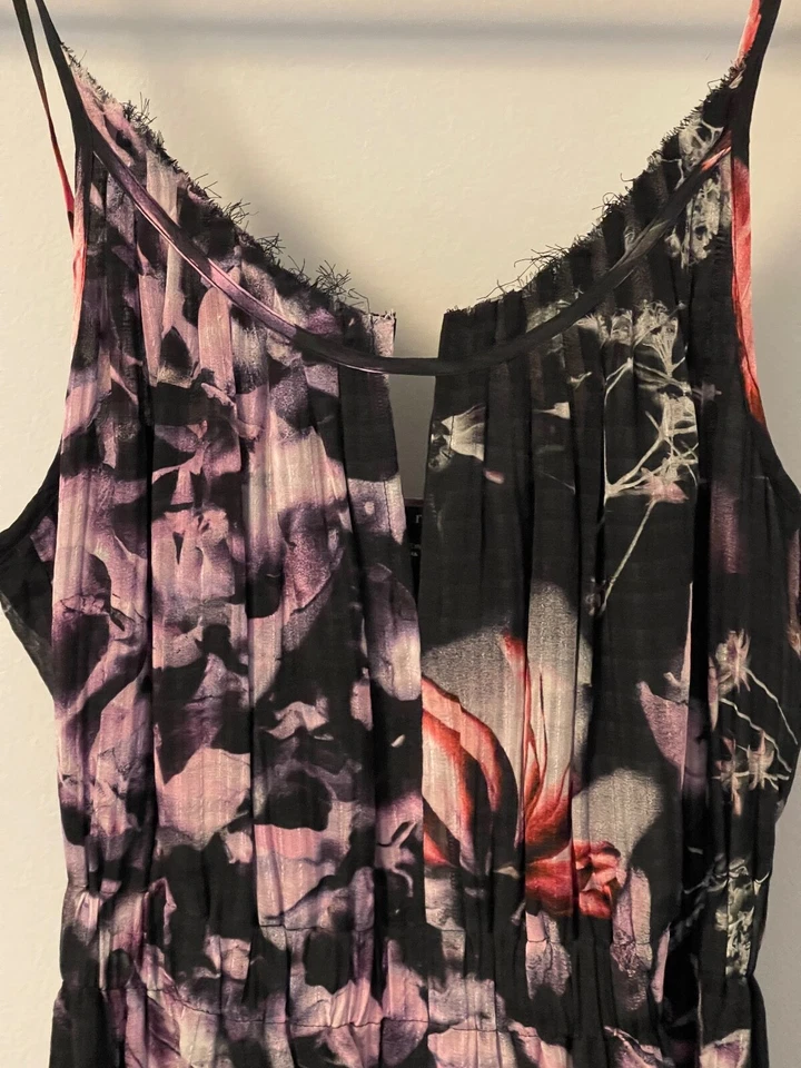 Maxi Vestido Theory Largo Negro con Estampado Floral Rosa Talla P Foto 2 de 4