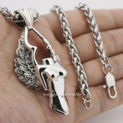 925 Sterling Silver Naked Angel Pendant Mens Biker Punk Jewellery 8N027B BZ - Picture 10 of 10