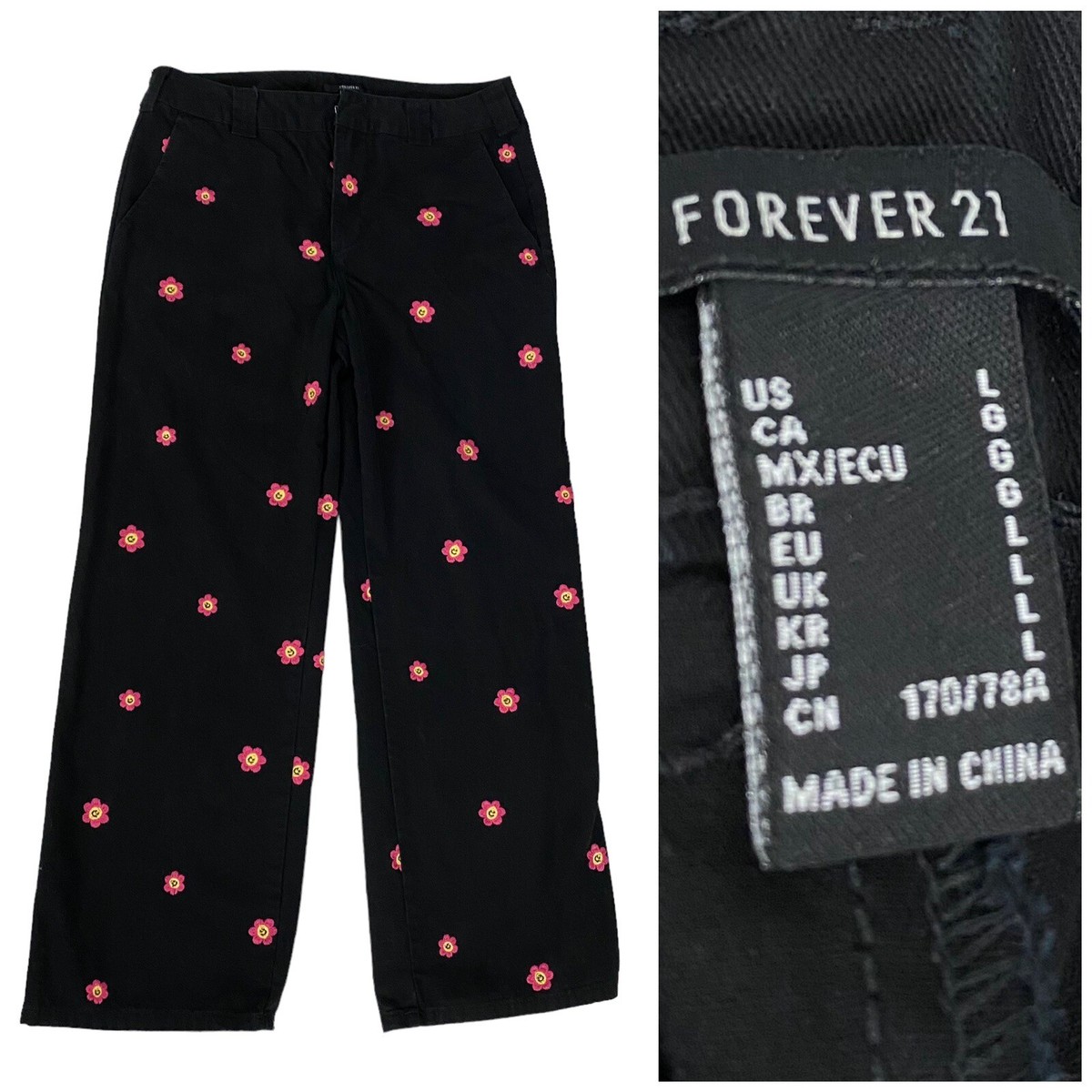 Forever 21 Pants Womens Large Floral Embroidery Coastal Chino