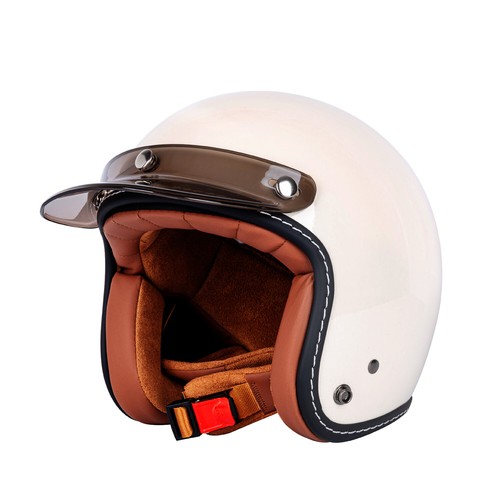 Retro Vintage Motorcycle Helmet Open Face 3/4 Helmet Suede Liner Scooter Helmet - Picture 7 of 16