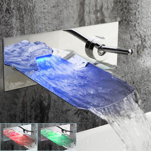 Waterfall LED Bathroom Faucet Single Handle&Hole Wall Mount Mixer Basin Sink Tap Waterfall LED Bathroom Faucet Single Handle&Hole Wall Mount Mixer Basin Sink Tap
