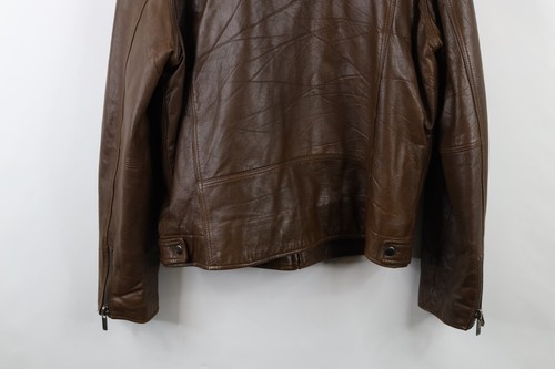 Vintage 90s Guess Mens Size Medium Distressed Lined Leather Bomber Jacket Brown - Picture 20 of 20