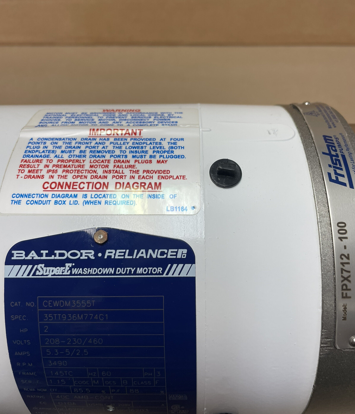 FRISTAM FP712-100 STAINLESS STEEL CENTRIFUGAL PUMP W/ BALDOR SUPER-E MOTOR 2HP