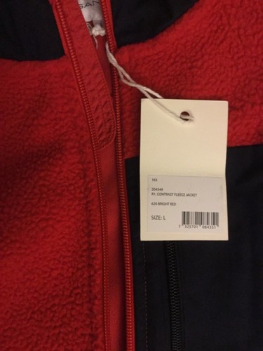 NWT GANT RUGGER Contrast Sherpa Fleece Jacket in Bright Red/ Navy Blue Full Zip - Picture 5 of 6