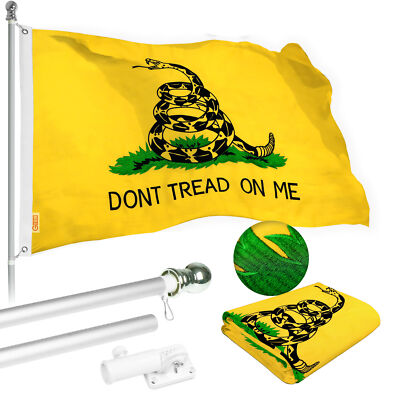 Flag Pole 5FT Silver & Gadsden Flag 2.5x4FT Combo Embroider Spun Poly by G128