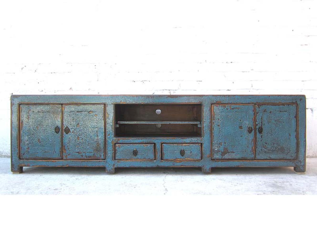 Asia TV Kommode Lowboard shabby chic azurblau Pinie.Luxury Park