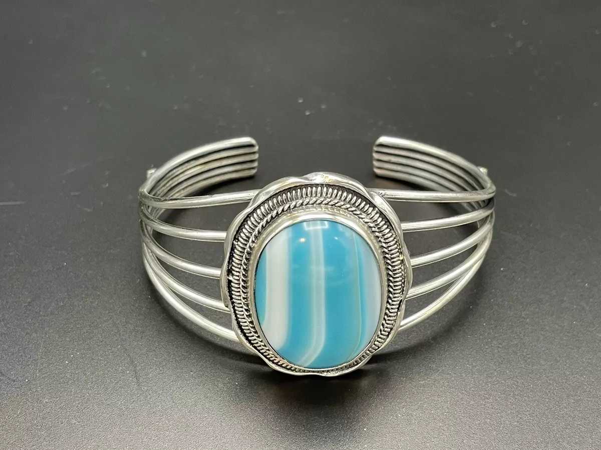 Sterling Silver Blue Stone Cuff Bracelet
