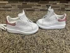 Alexander McQueen Oversized Kid's Sneakers in White/Glitter Pink EU Size 27