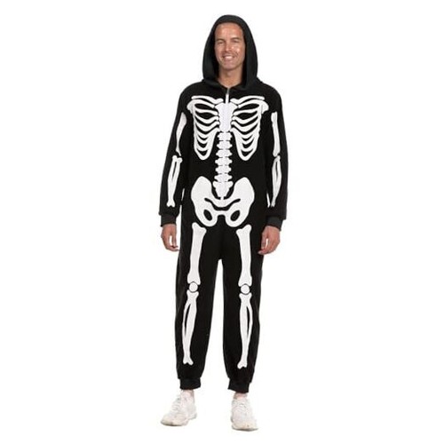 Unisex Skeleton Family Matching Pajama Jumpsuit for Men X-Large Black