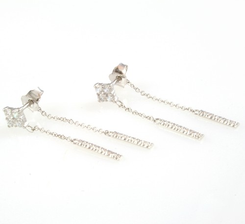 Boucles D'oreilles Pendentifs Or Blanc 18 Carats - 6,5 Cm, Neuf Avec Boîte Cadeau