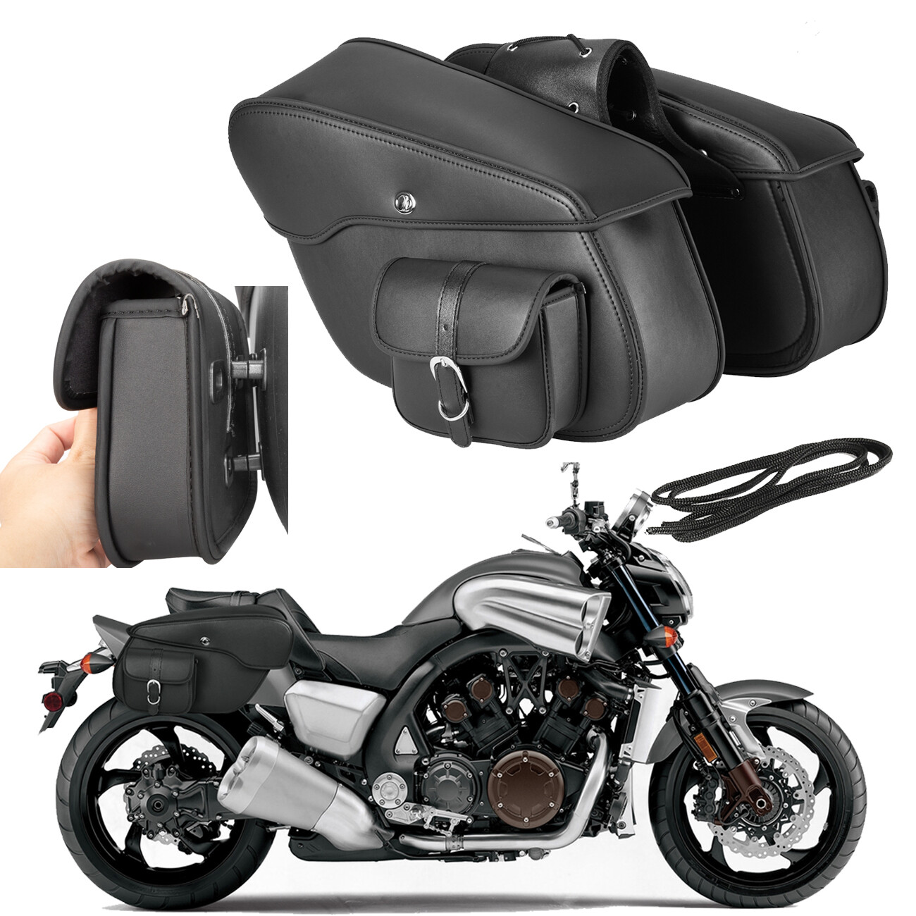 Luggage Side Saddle Bags PU Leather For Yamaha V Star XVS 650 950 1100 1300-image