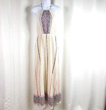 Listicle Maxi Dress Halter Size S Tassels Boho Hippie Tribal Ikat 100% Cotton