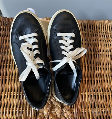 Ecco Street Tray Soft Leather Sneakers Black Sz 4-4.5 