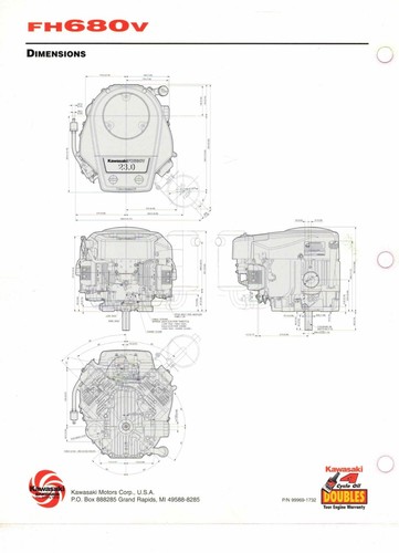 Genuine Kawasaki Dealer Sales Brochure/Product Spec Sheet FH680V V-Twin Engine - Picture 2 of 2