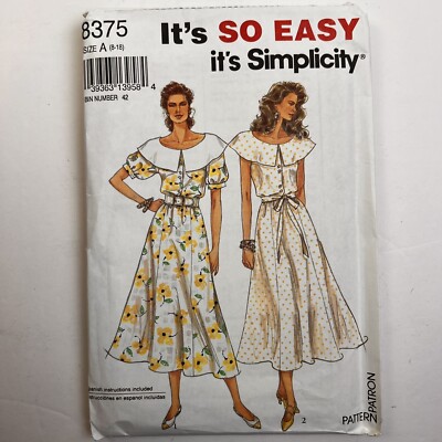 Simplicity 8375 Dress Women's 8 - 18 Reg and Petite Gore Flare Skirt Collar 1993