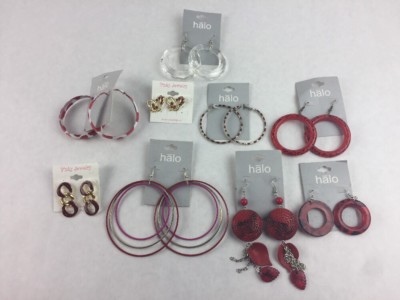 Costume Fashion Earring Lot of 9 Red Dangle Hoop Drop Post Bead Jewelry
