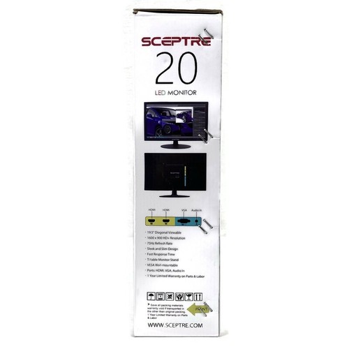 Sceptre E20 E205W-16003S 20" LED Monitor 1600 x 900 HD+ 75Hz HDMI - New Sealed - Picture 3 of 4
